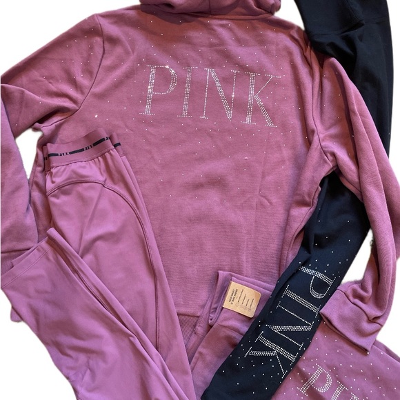 NEW VICTORIAS SECRET PINK BLING RELAXED FIT HOODIE & LEGGINGS or SHORT S-XXL NWT - Picture 5 of 6